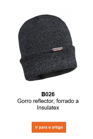 Com gorro de malha refletora B029 com forro Insulatex em cinzento com link que conduz ao artigo.