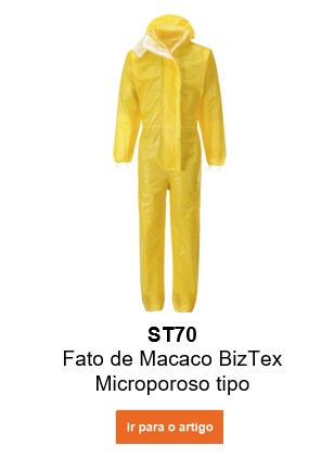 Imagem do macacão descartável microporoso BizTex™ ST70 em amarelo com um link que leva à página do artigo.