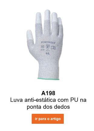 Imagem da luva antiestática em PU A198 na cor cinza com um link que leva ao artigo.