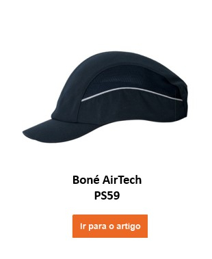 Um boné preto com ventilação integrada, conhecido como "boné Air Tech PW59". Um botão laranja denominado “Ir para o artigo” é colocado na parte inferior da imagem e leva à página do artigo.