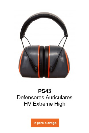 Imagem dos protetores auriculares PS43 HV Extreme em preto com detalhes em vermelho e um link que leva à página do artigo.