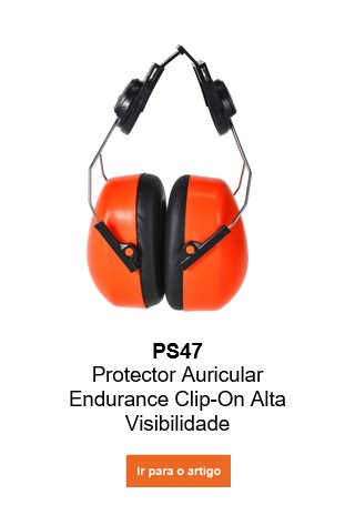 Imagem da cápsula de proteção auditiva PS47 Endurance HV em cor de laranja com detalhes em preto e um link que leva à página do artigo.