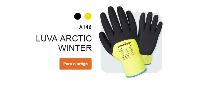 Luva A146 Arctic Winter em amarelo e preto com um botão que leva à página do artigo.