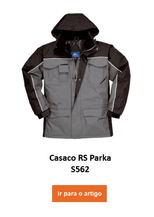 Parka acolchoada S562 em cinzento e preto. O link fornecido leva à página do artigo.