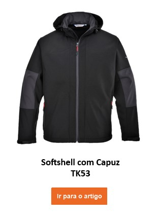 Casaco softshell impermeável TK53 com capuz em preto com link para o artigo.