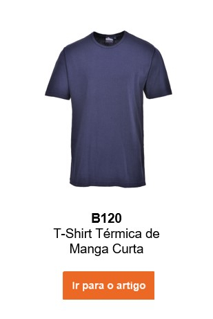 Imagem da camisola térmica de manga curta B120 em azul com texto informativo e link para o artigo.